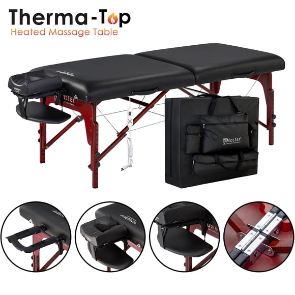 31" Montclair ThermaTop Master Massage Portable Massage Table with Memory Foam, Reiki Panels, & Shiatsu Cables(Black& Mahogany) Esthetician Bed- Lash Table