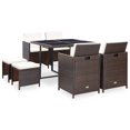 thumbnail image 1 of vidaXL 9 Piece Outdoor Dining Set with Cushions Poly Rattan Brown, 1 of 5