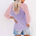 thumbnail image 3 of T-Shirts à Manches 3/4 pour Femmes - Blouse Décontractée Ample Style Baseball, T-Shirts pour Dames, Chandail Raglan Trois Quarts, T-Shirt à Blocs de Couleur à Col Ras du Cou, Hauts Unis, Tunique Ample, Violet P, 3 of 7