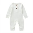 thumbnail image 1 of Baby Boy Girl Button Romper One Piece Solid Color Knit Ribbed Jumpsuit, 1 of 5
