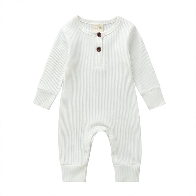 Baby Boy Girl Button Romper One Piece Solid Color Knit Ribbed Jumpsuit