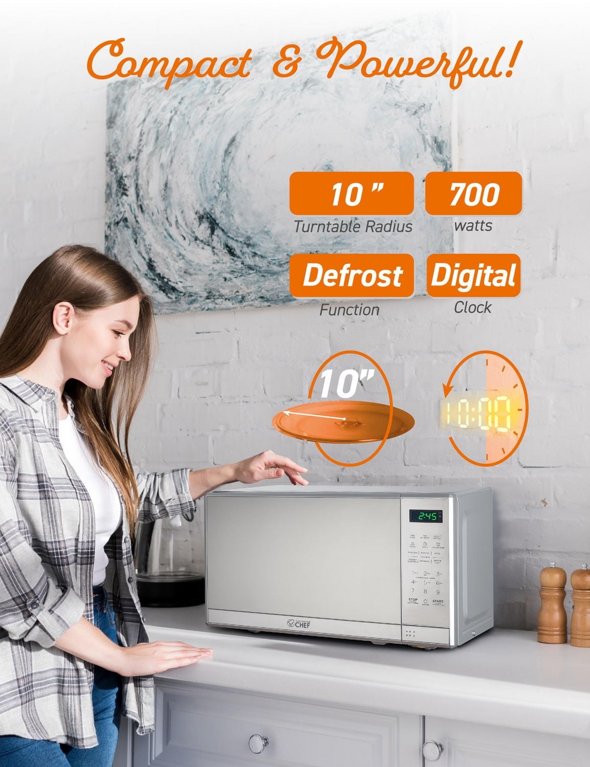 Micro-ondes Commercial Chef de 0,7 pi³ avec 10 niveaux de puissance, micro-ondes de 700 W avec affichage numérique, micro-ondes de comptoir