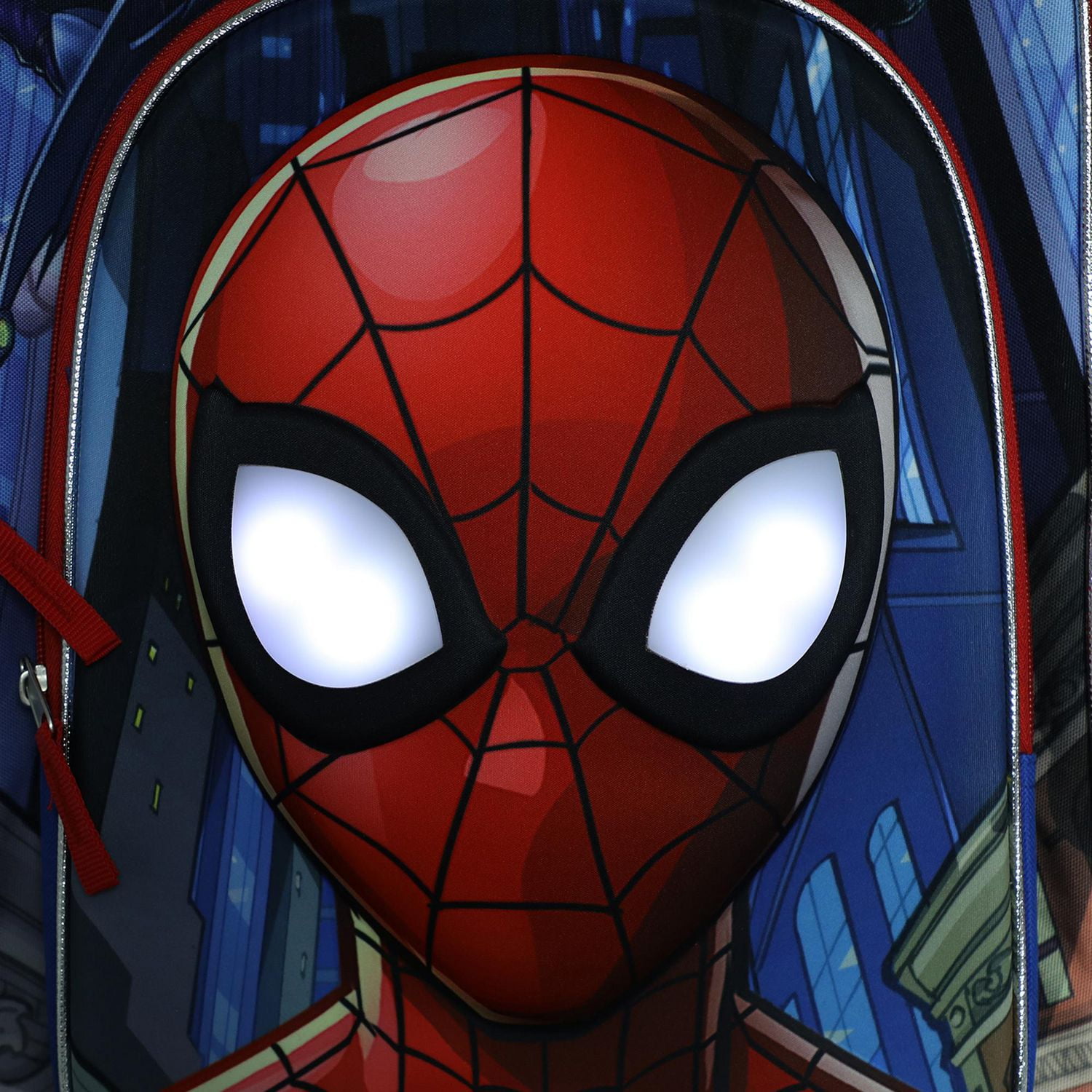 Marvel Spiderman Light-Up Eyes and 3D Molded Front Pocket 17” featuring Spider-Man, Miles Morales, Green Goblin, Venom