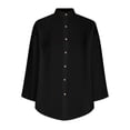 thumbnail image 4 of Timegard Chemises pour Femmes en Coton et Lin, Boutonnées, Col à Revers, Manches 3/4, Blouse Automne avec Poches, 4 of 5