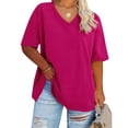 thumbnail image 1 of Jsaierl Womens Plus Size Loose Casual Tops Solid Color Summer V Neck T-Shirts Daily Simple Short Sleeve Blouses, 1 of 3