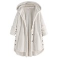thumbnail image 1 of WEIYLL Womens Fleece Jacket Pocket Irregular Long Hooded Button Sleeve Plus Size White Cold Weather Tops Size M, 1 of 5