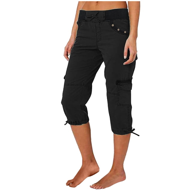 Timegard Pantalon Cargo pour Femmes Capris à Cordon Taille Élastique Actif Randonnée Plein Air Pantalon Court