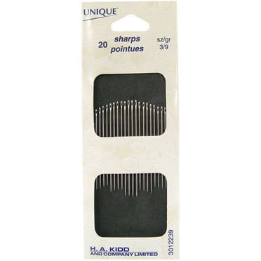 UNIQUE SEWING Sharps Needles, Assorted Sizes 3/9, Pack of 20