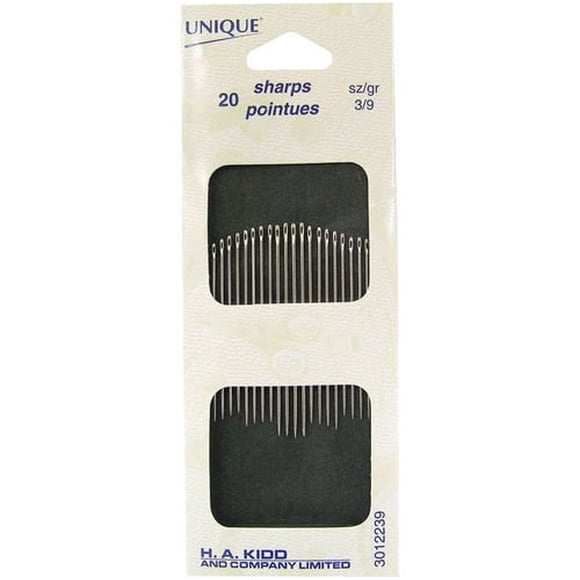 UNIQUE SEWING Sharps Needles, Assorted Sizes 3/9, Pack of 20