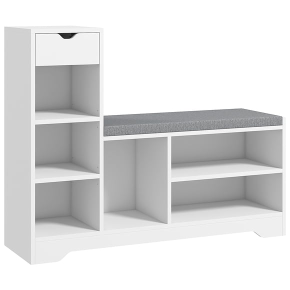 HOMCOM Banc à Chaussures Rembourré pour Entrée avec Tiroir de Rangement et Tablette Ouverte