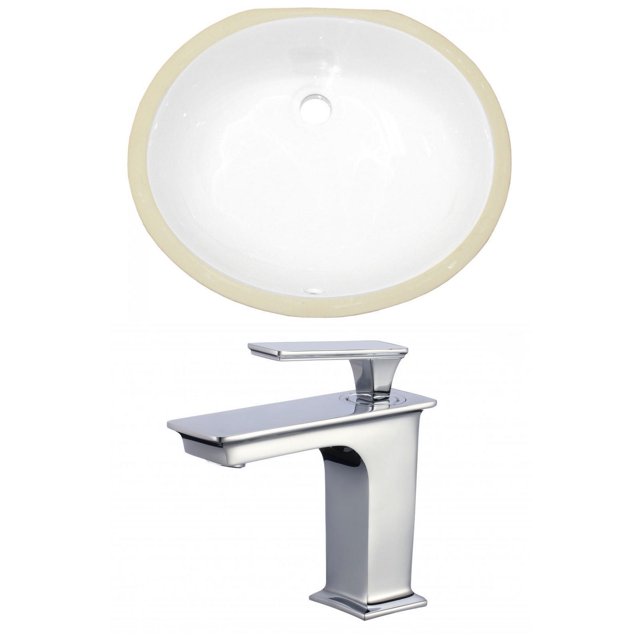 19.5-in. W CUPC Oval Bathroom Undermount Sink Set In White - Chrome Hardware AI-22933