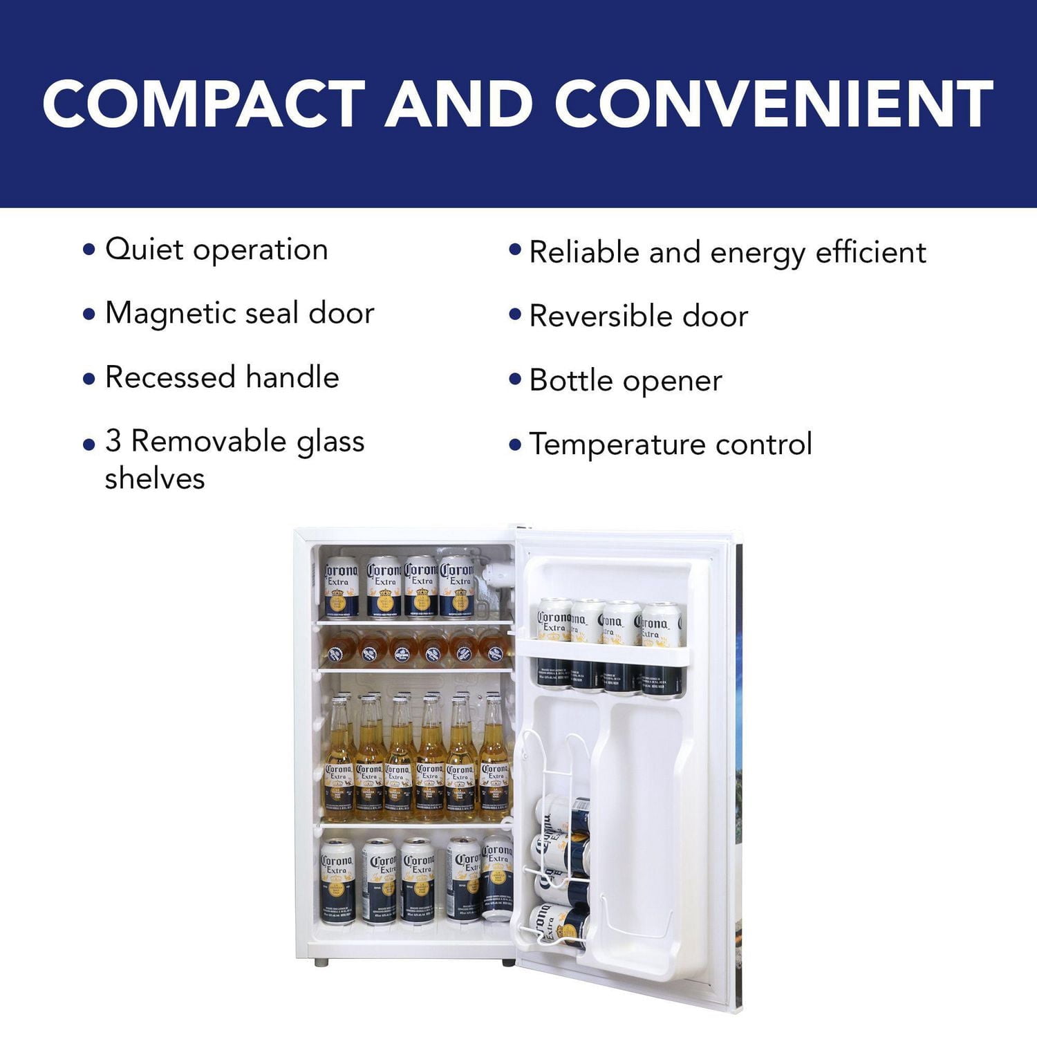 Corona 3.2 cu.ft Compact Fridge with Bottle Opener 90L. White