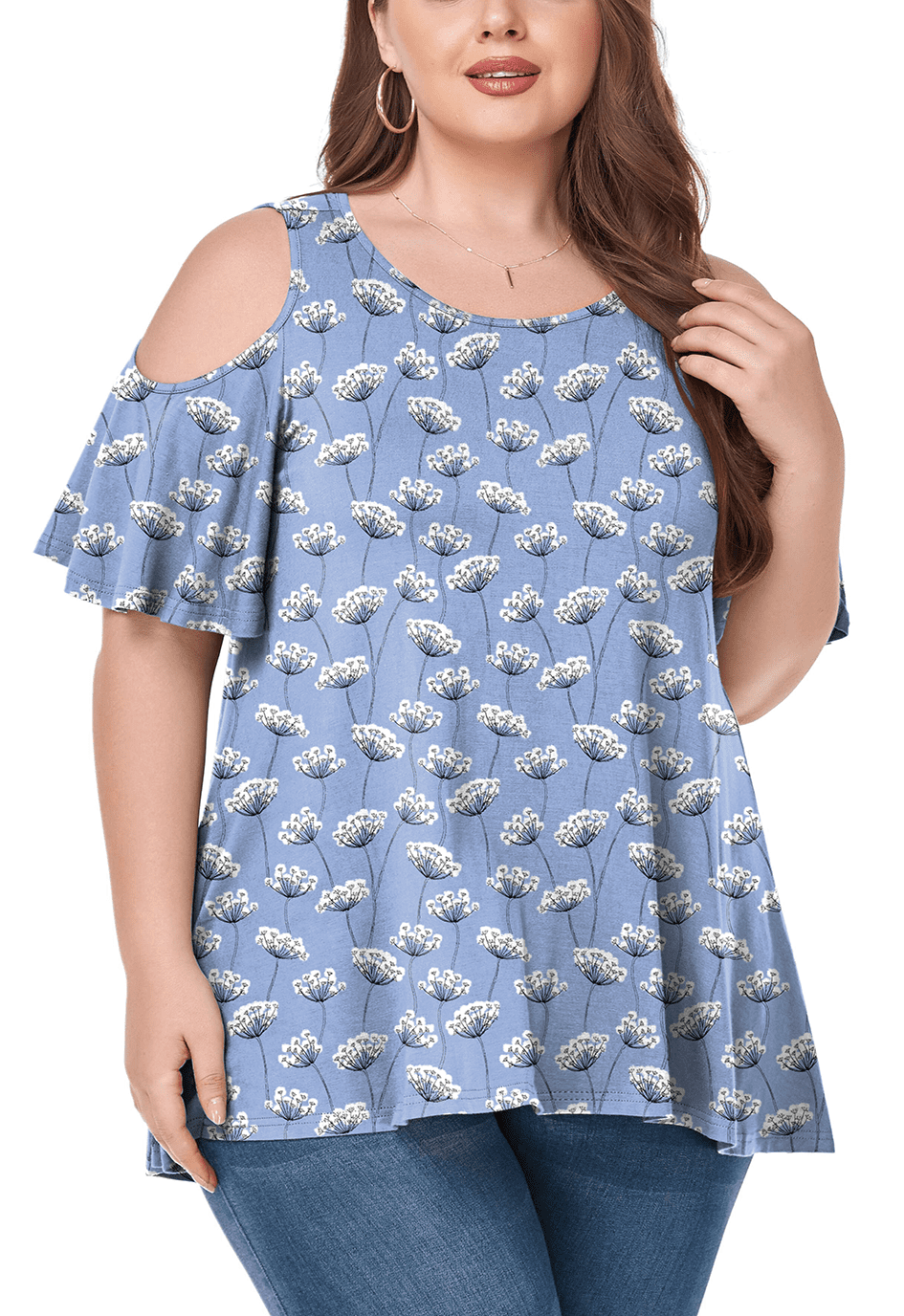 CHUANK Women‘s Plus Size Cold Shoulder Tunic Top Summer Short Sleeve Blouse