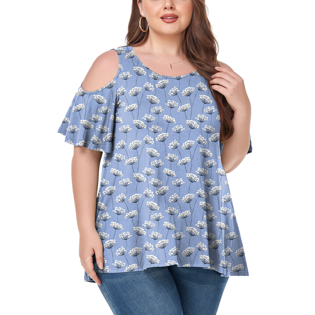 CHUANK Women‘s Plus Size Cold Shoulder Tunic Top Summer Short Sleeve Blouse