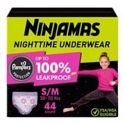 Ninjamas Girls Bedwetting Nighttime Underwear, Size S/M (38-70 lbs)