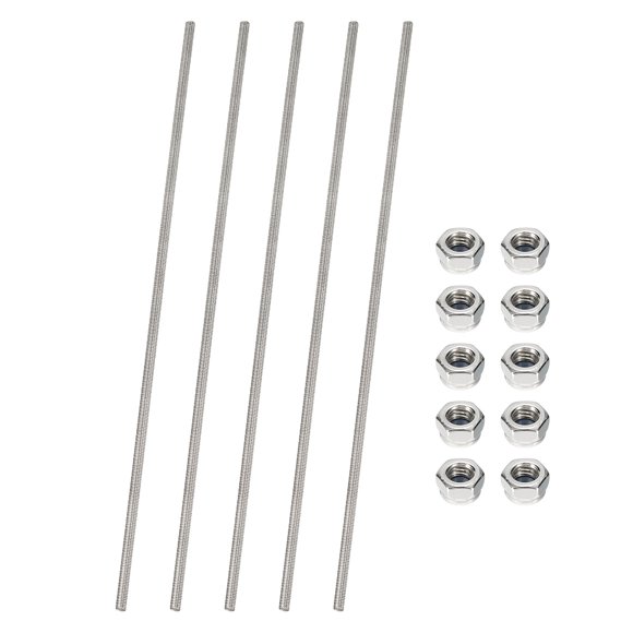 5 Pcs Fully Threaded Rod, M5 x 300mm 304 Stainless Steel Right Hand Thread Bar Studs