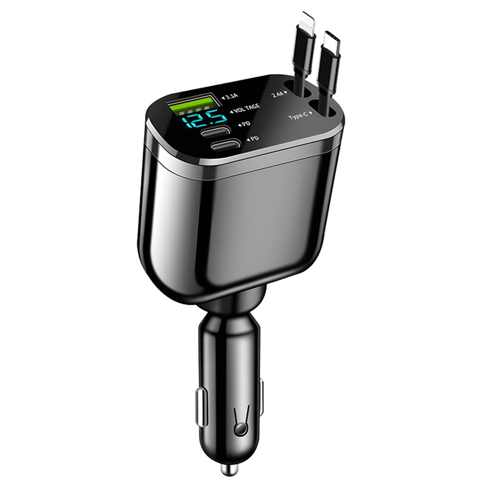 Retractable Car Charger,Car Phone Charger with Cables Fast Charging, USB C Car Charger Adapter , Black