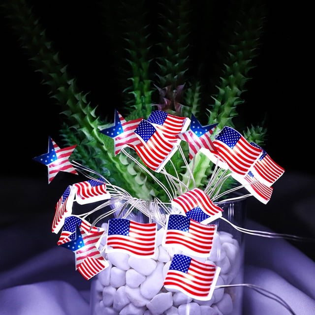 Yhmxh Décorations du 4 Juillet Décorations d'Inauguration Étoiles Rouges Blanches Bleues et Lumières du Drapeau à Piles Drapeau des États-Unis Décorations Patriotiques pour Intérieur Extérieur Jour du Souvenir 4 Juillet Jour de l'Indépendance
