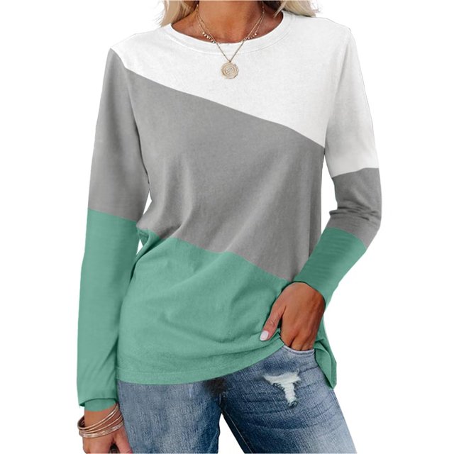 Pxiakgy Vente Chaude!! Hauts à Blocs de Couleur pour Femmes Tunique à Manches Longues Décontractée Col Rond Pull Chemises à Blocs de Couleur pour Femmes Hauts à Manches Longues Décontractés Col Rond Pull Vert TTG