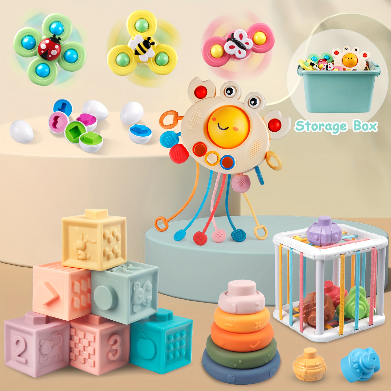 6 In 1 Baby Toys 6 To 12 Months, Montessori Toy Soft Building Blocks Stacking Ring