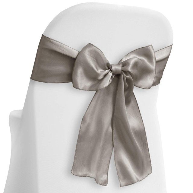 Lann's Linens - 30 Elegant Satin Wedding/Party Chair Cover Sashes/Bows - Ribbon Tie Back Sash - Silver