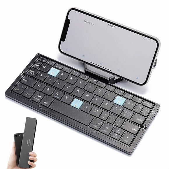 60‑Keys Mini Folding Bluetooth Keyboard with Pouch & Magnetic Stand, Sync up to 3 Devices, Portable Wireless Keyboard for Tablet & Phone, Compatible with Windows, iOS, Android, Deep Grey