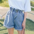 thumbnail image 2 of DPTALR Femmes Taille Haute Bourgeon Taille Élastique legging Grand Jean Uni Shorts Pantalons, 2 of 9