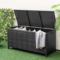 thumbnail image 1 of Gymax Tightly-Woven Rattan Deck Box w/ Polyester Liner Universal Wheels & Gas Strut Black, 1 of 10