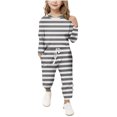 thumbnail image 1 of Plebaso Ensemble 2 Pcs pour Garçons Tenues Rayées pour Filles Hauts à Manches Longues à Col Ras du Cou Joggers Vêtements Décontractés pour Enfants Ensemble, 1 of 5