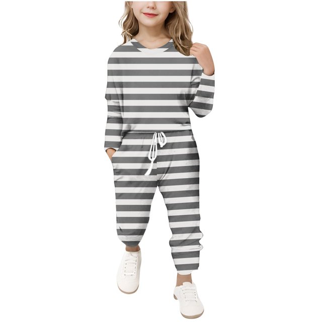 Plebaso Ensemble 2 Pcs pour Garçons Tenues Rayées pour Filles Hauts à Manches Longues à Col Ras du Cou Joggers Vêtements Décontractés pour Enfants Ensemble