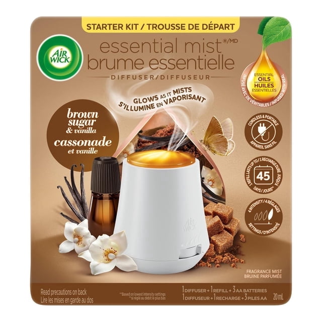 Air Wick Essential Mist Fragrance Oil Diffuser, Vanilla and Pink Papaya, 1 Diffuser+1 Refill, Air Freshener