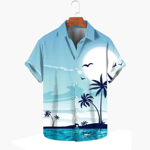 Pisexur Hawaiian Tropical Shirts for Men Regular Fit Turndown Collar Beach Shirts Tops Summer Coconut Tree Print Button Down Blouses Short Sleeve Fashion Casual Shirts for Men Beach Vacation