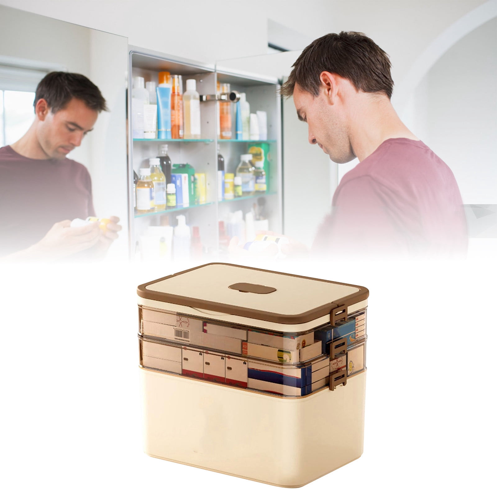 WIFKLSIIPG Trousse de Rangement à 3 Niveaux Vide pour Urgences Familiales, Contenant Portable, Organisateur de Rangement, Support Polyvalent avec Poignée pour la Maison et le Voyage