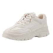 AUDeals Women's Chunky Platform Sneakers, Lace Up Casual Walking Shoes with Leather Strap and Athletic Sport Style