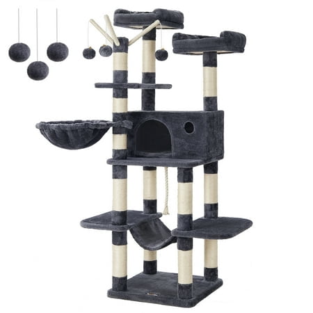 FEANDREA Cat Tree, Large Cat Tower, 64.6 Inches Cat Activity Center Cat Condo, Smoky Gray