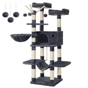 FEANDREA Arbre de chat, Grande tour de chat 64.6 Inches Cat Centre d'activités Condo Cat, Smoky Gray