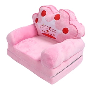 2 In 1 Toddler Chair, Cute Princess Tiara Fold Out Couch Bed Floor Cushion Armrest Sofa Baby Couch Bed For Napping Playing Sleeping Reading