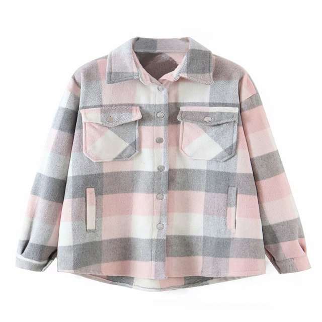 Womens Plaid Button Down Blouses Coat Thicken Jackets Cardigans Oversize Shirts S