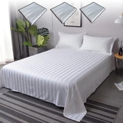 Sentmoon Bed Sheet Satin Stripe Bed Sheet Set White Hotel Style Sheet Smooth Cooling Soft Flat Fitted Sheet Bedding Linen for Guesthouse Hostel Rental Room Easy Care Use