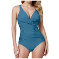 thumbnail image 1 of Huesdet Womens One Piece Swimsuit Metal Modest Tummy Control Bathing Suit Slimming Full Coverage Mesh Swim Suits[Light Blue,XXL], 1 of 5