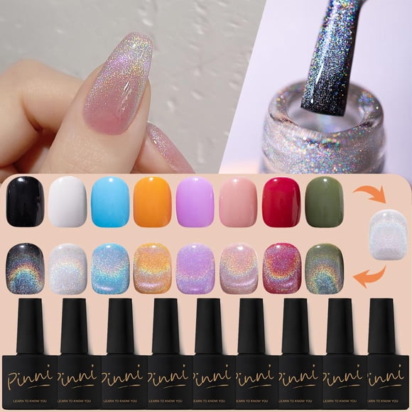 Universal Rainbow Cat Eye Gel Nail Polish 9D Holographic Reflective Glitter Gel Nail Polish Magnetic Nail Polish Laser Diamond Cat Eye Nail Polish Led UV Gel Nail Polish Kit