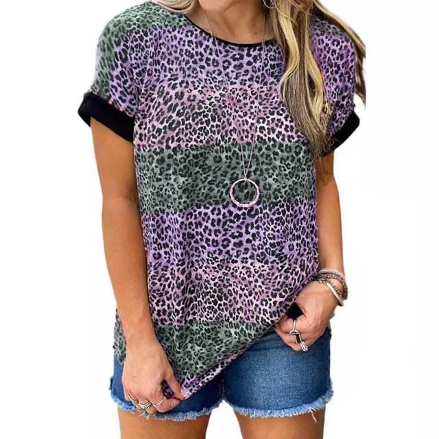 Nouveau Léopard Manches Courtes T-Shirt Nouvelle Mode Street Tee Grande Taille en Vrac Col Rond Casual Top