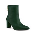 thumbnail image 1 of Unique Bargains Women's Pointy Toe Back Zip Block Heel Ankle Boots Green (Size 8), 1 of 7