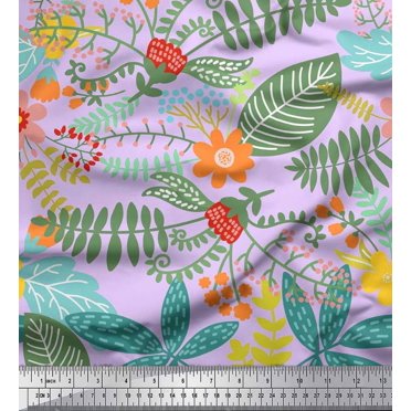 Soimoi Viscose Chiffon Fabric Leaves & Floral Artistic Printed Craft Fabric by The Yard 42 Inch Wide