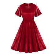 Women's Summer Dress, V-Neck Short Sleeve Casual Dress with Ruffle Detail, Soft Solid Color Dress for Daily Wear