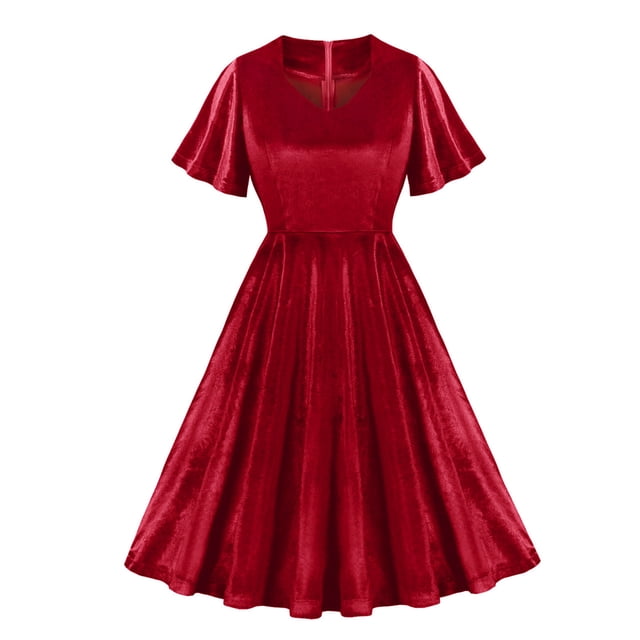 Ovzne Robes d'Été pour Femmes 2025 Robe Mode Femmes Été Décontractée Col en V Manches Courtes à Volants Robe Unie Robe Femmes Manches Courtes Liquidation
