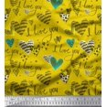 thumbnail image 1 of Soimoi Yellow Poly Georgette Fabric Heart & I Love You Text Print Sewing Fabric Yard 52 Inch Wide, 1 of 1