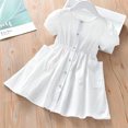 thumbnail image 2 of Yanlir Liquidation Robe Mode Filles Bouton Col Rond 2-7 Ans Été Manches Courtes Mignonne Nœud Robe Princesse pour Occasions Confortables et Polyvalentes (Blanc, 5 Ans), 2 of 7