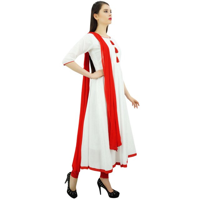 Atasi Robe en Coton Ethnique Indienne pour Femmes, Costume Anarkali Blanc Salwar - 12