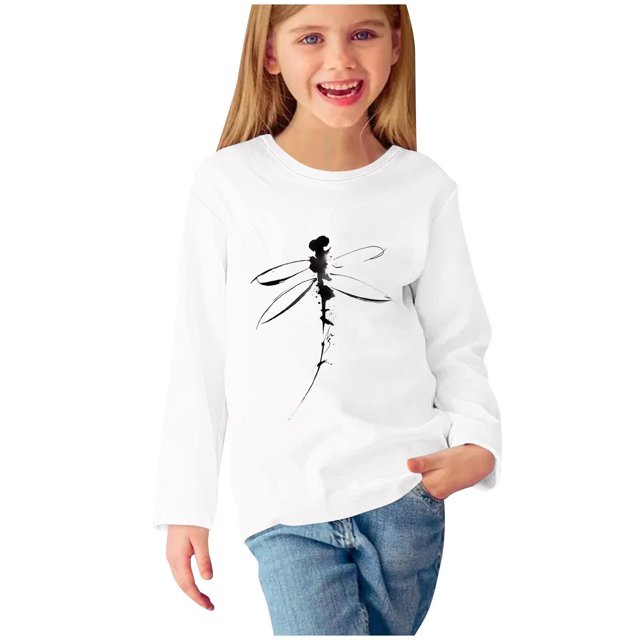 RXIRUCGD Chemises à Manches Longues pour Filles, Col Rond Mignon, Blouses Décontractées Élégantes (Blanc, Taille:9 Ans)